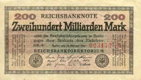 A 200,000,000,000 Reichsmark bill worth next to Nothing
