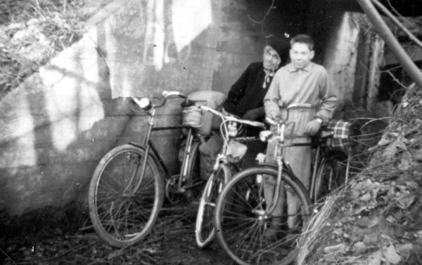 Two Scouts Posing in front of Our Bunker