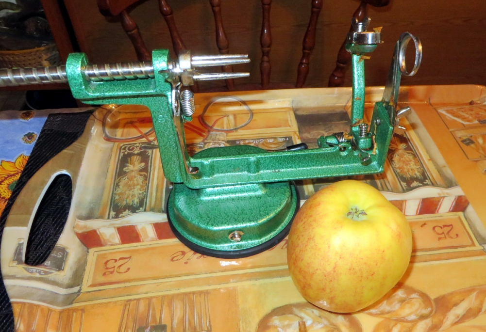 This ingenious machine can peal and slice the apples in less than 10 seconds.