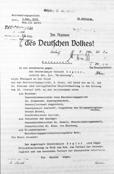 The Death Sentence of Major-General Gerhard Kegler