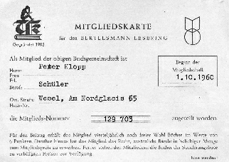 Membership Card for the Bertelsmann Book Club