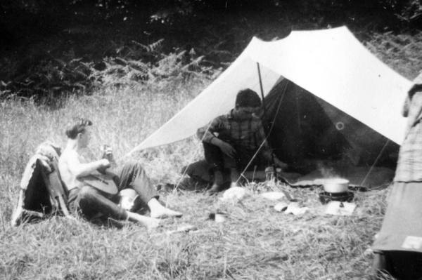 Hans Playing the Guitar and Helmut Sitting in frontofmy Tent
