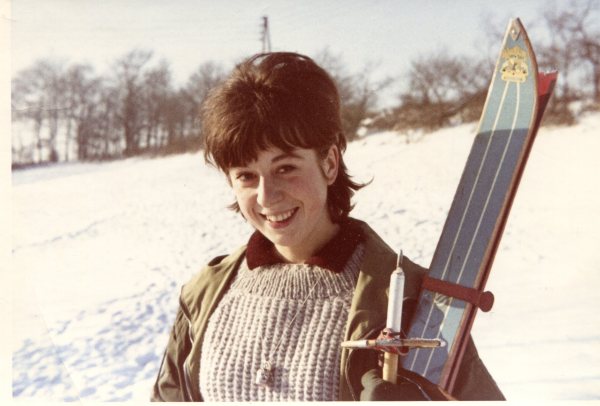 Biene with her first pair of skis - Winter 1963